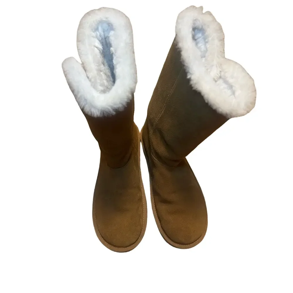 Koolaburra Tan Suede Boots with Fur Trim